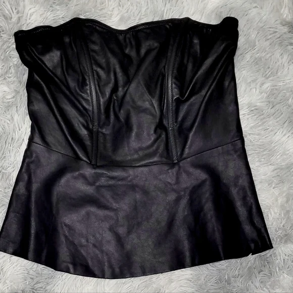 Vegan Leather Tank & Corset Peplum Tops 2pc Bundle, S - Picture 3 of 9